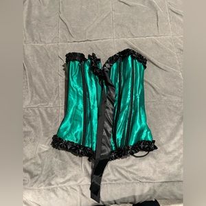 Green satin lace up corset
